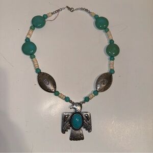SOUTHWESTERN style turquoise and silver-toned thunderbird necklace